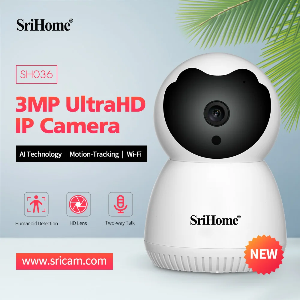 

Srihome SH036 Utra HD 3,0 МП IP-камера 4-кратный цифровой зум Камера видеонаблюдения Wi-Fi 1296P Умный дом 360 ° просмотр беспроводной радионяни