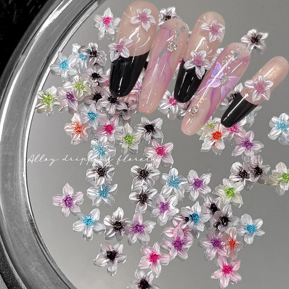50 Stück Gemischte 3D Hawaii-Blumen Nagel-Acryl-Strass Harz-Blumen-Nagelcharms Hibiskus-Edelsteine für Maniküre DIY-Zubehör Bastelbedarf