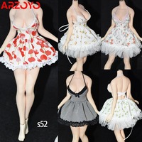 Customized 1/6 Scale Female Printed Slip Dress Lace Short Skirt Clothes Model Fit 12'' TBL S52 S34 S07 Action Figure Body Doll