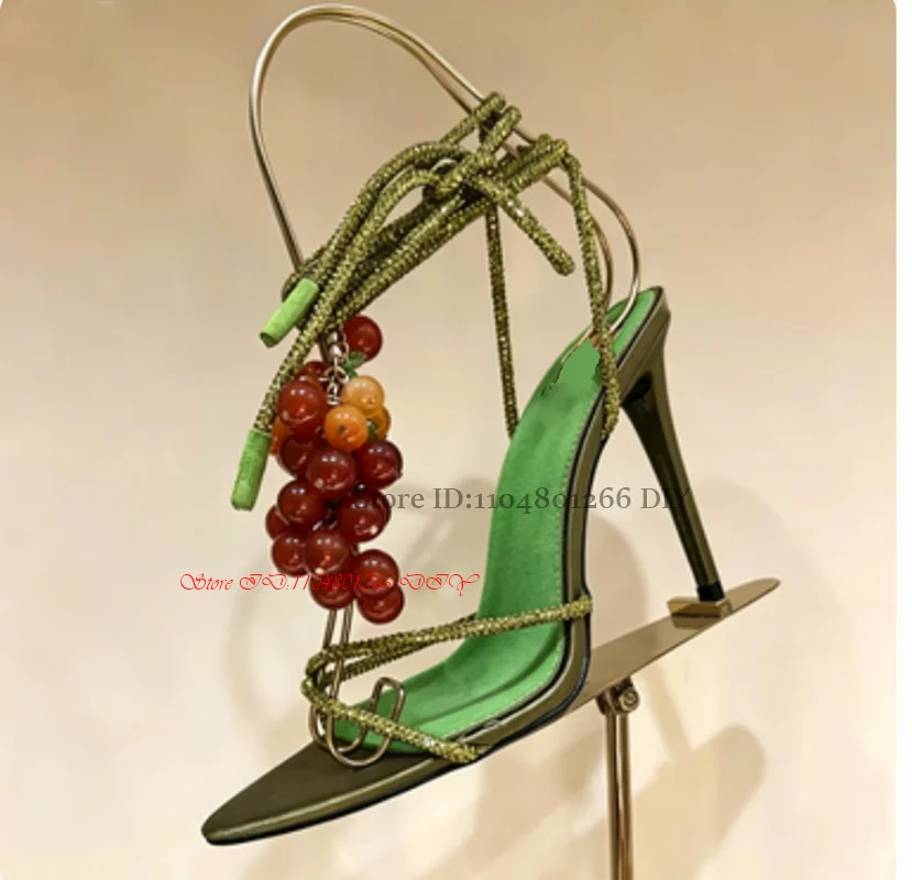 Crystal Chains Lace Up Band Rhinestone Trendy Sexy Gladiator High Heel Sandals Women Satin Stiletto Dress Shoes