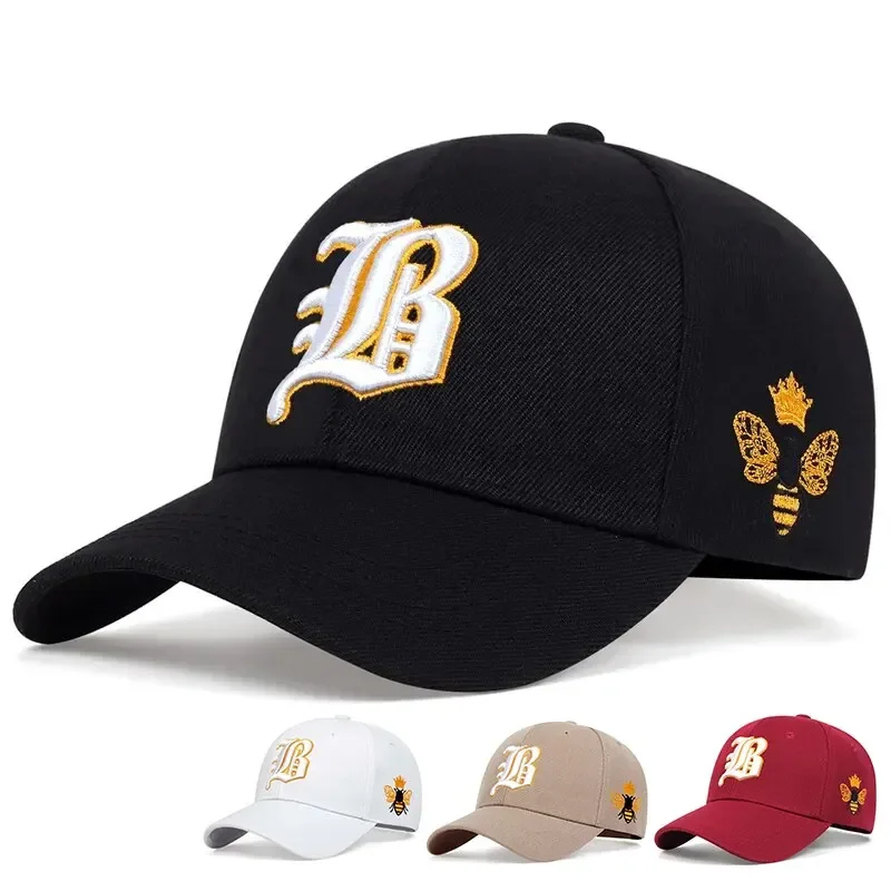 Unisex Gothic Letter Side Bee Embroidery Baseball Caps Spring and Autumn Outdoor Adjustable Casual Hats Sunscreen Hat Sports Cap