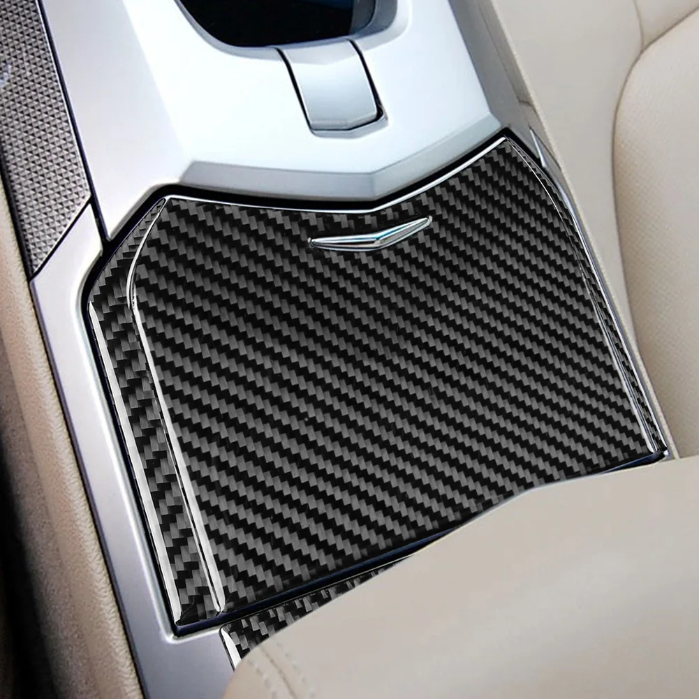 ألياف الكربون الملمس مركز وحدة التحكم صندوق تخزين غطاء لوحة 4 قطعة لكاديلاك CTS 2008 2013 أجزاء السيارة الداخلية