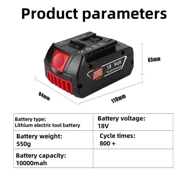 Free Shipping For Bosch 18V Battery 10.0Ah Electric Drill 18V 10000mAh Rechargeable Li-ion Battery BAT609 BAT609G BAT618 BAT618