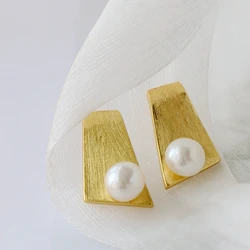 Authentic 925 Sterling Silver Earring Inlaid Natural Freshwater Pearl 18K Gold Plated Earstuds Fashion Women Party Jewelry Gift