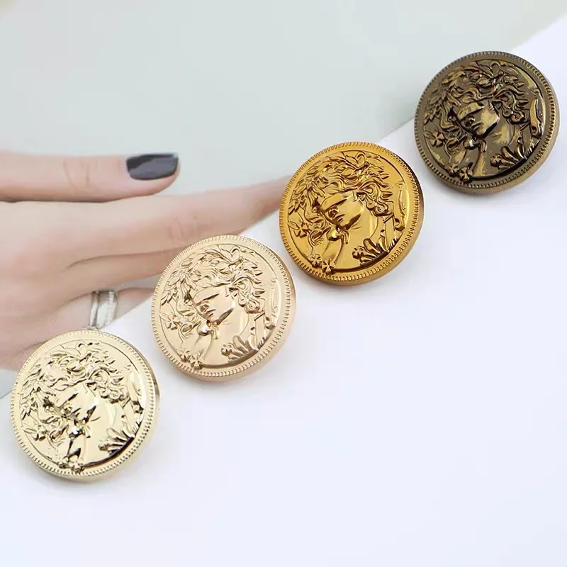 10Pcs Non-mainstream Head Portrait Metal Buttons Vintage Coat Jacket Hand-sewn Buttons