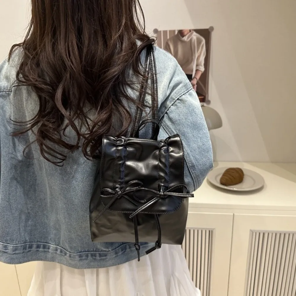 Портативный рюкзак с галстуком и бантом Y2k, однотонный рюкзак из искусственной кожи, двойная сумка на плечо, студенческая школьная сумка, подарок