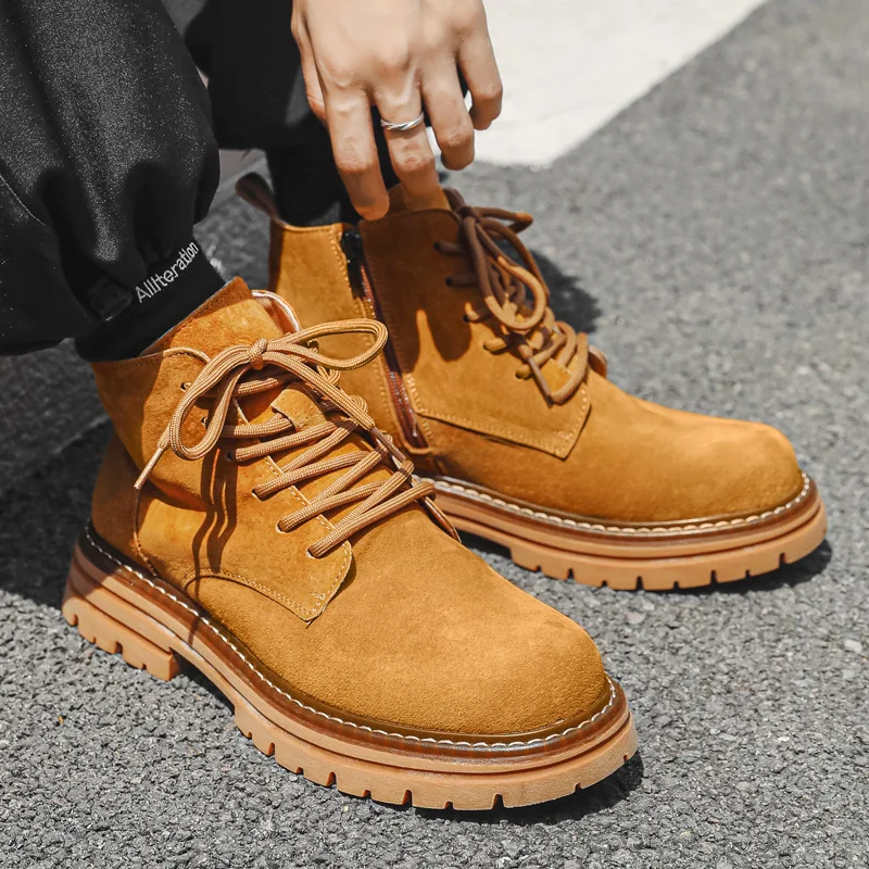 

Мужские повседневные ботинки для выпускного вечера на платформе, туфли из коровьей замши на шнуровке, ковбойские осенне-зимние ботинки, крутые оранжевые ботильоны