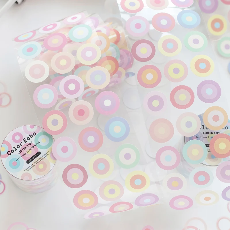 TIANZI 200cm Cartoon Watercolor Dot Die-Cutting Tape School Stickers for DIY Scrapbook Decor Planner Korean Stationery Style