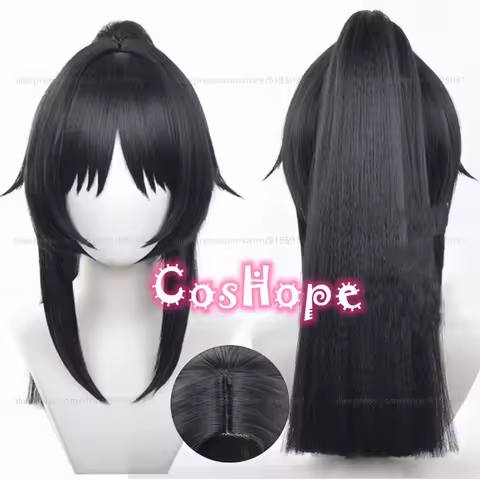 Nekomiya Mana Cosplay Wig 50cm Long Hair with Ponytail Black Wig Cosplay Anime Cosplay Wigs Heat Resistant Synthetic Wigs