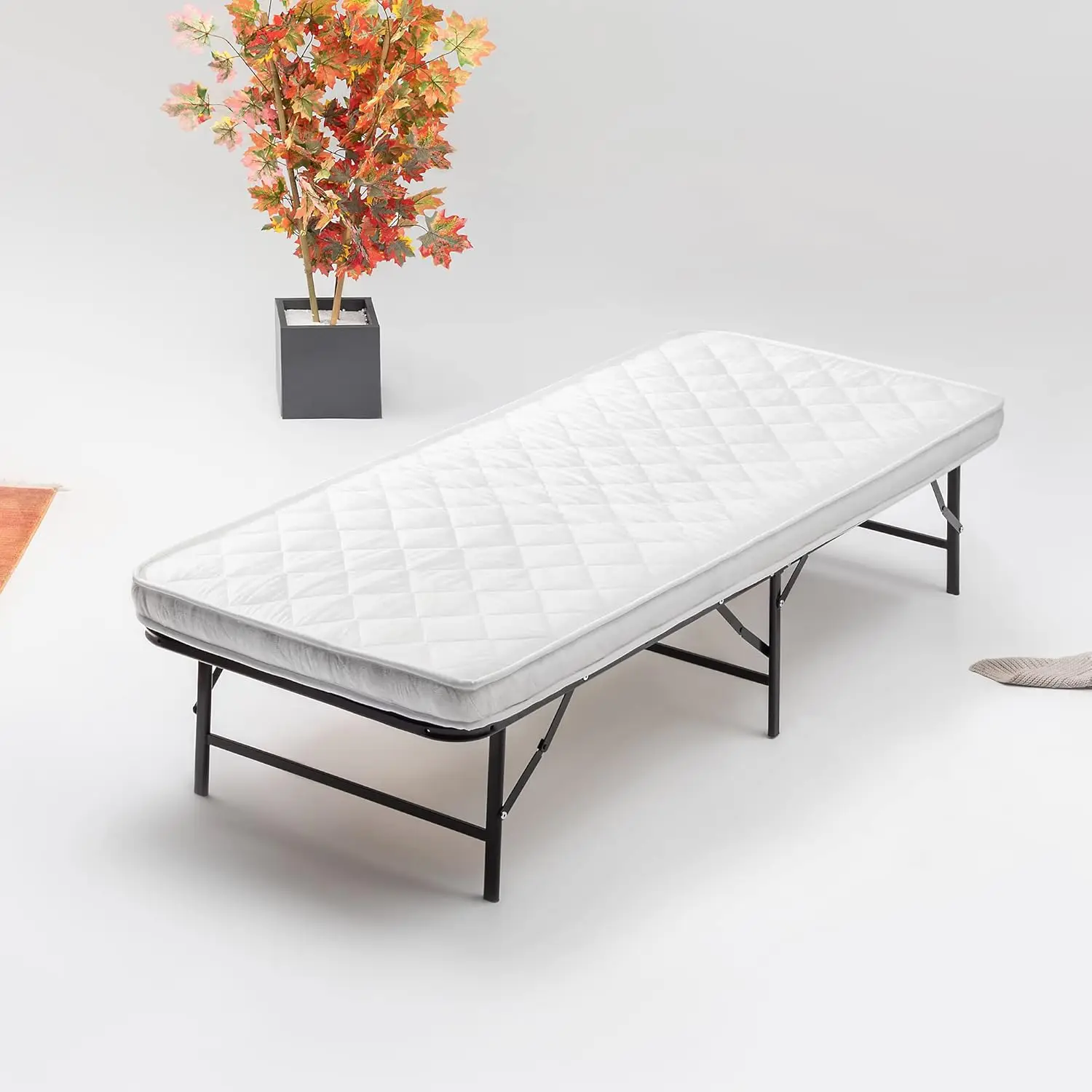 

, 14-Inch Foldable Metal Platform Bed Frame With Tool Free Setup, Sturdy Steel, No Box Spring Needed, Twin, Black