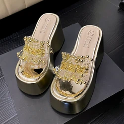 New Summer Women's Shoes Platform Sandals Women's Summer Rhinestone Platform Wedge Flip-flops