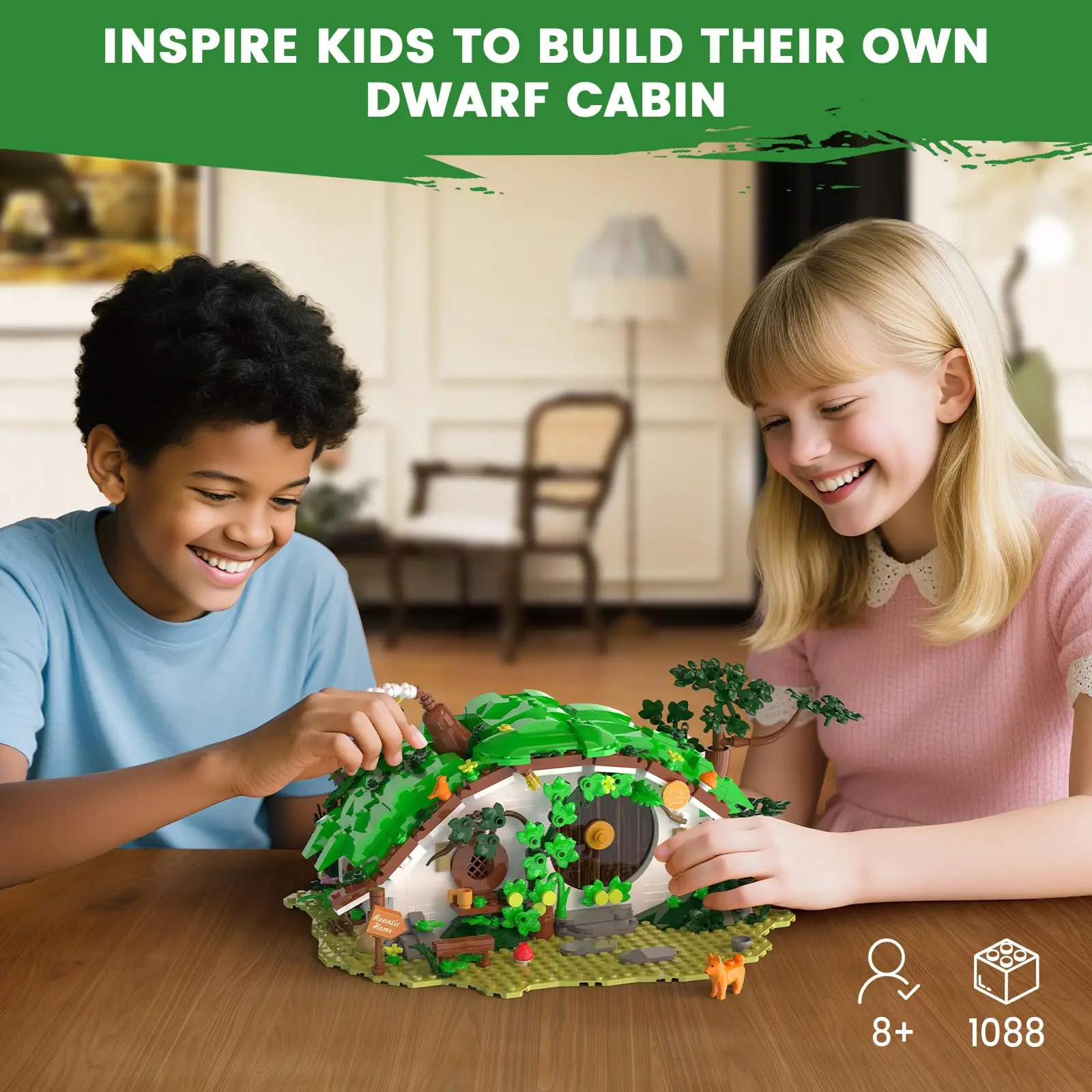 1088 pçs conjunto de construção de cabine anã com luz led adultos colecionáveis casa & escritório decoração blocos de construção diy fantasia casa modelo kit