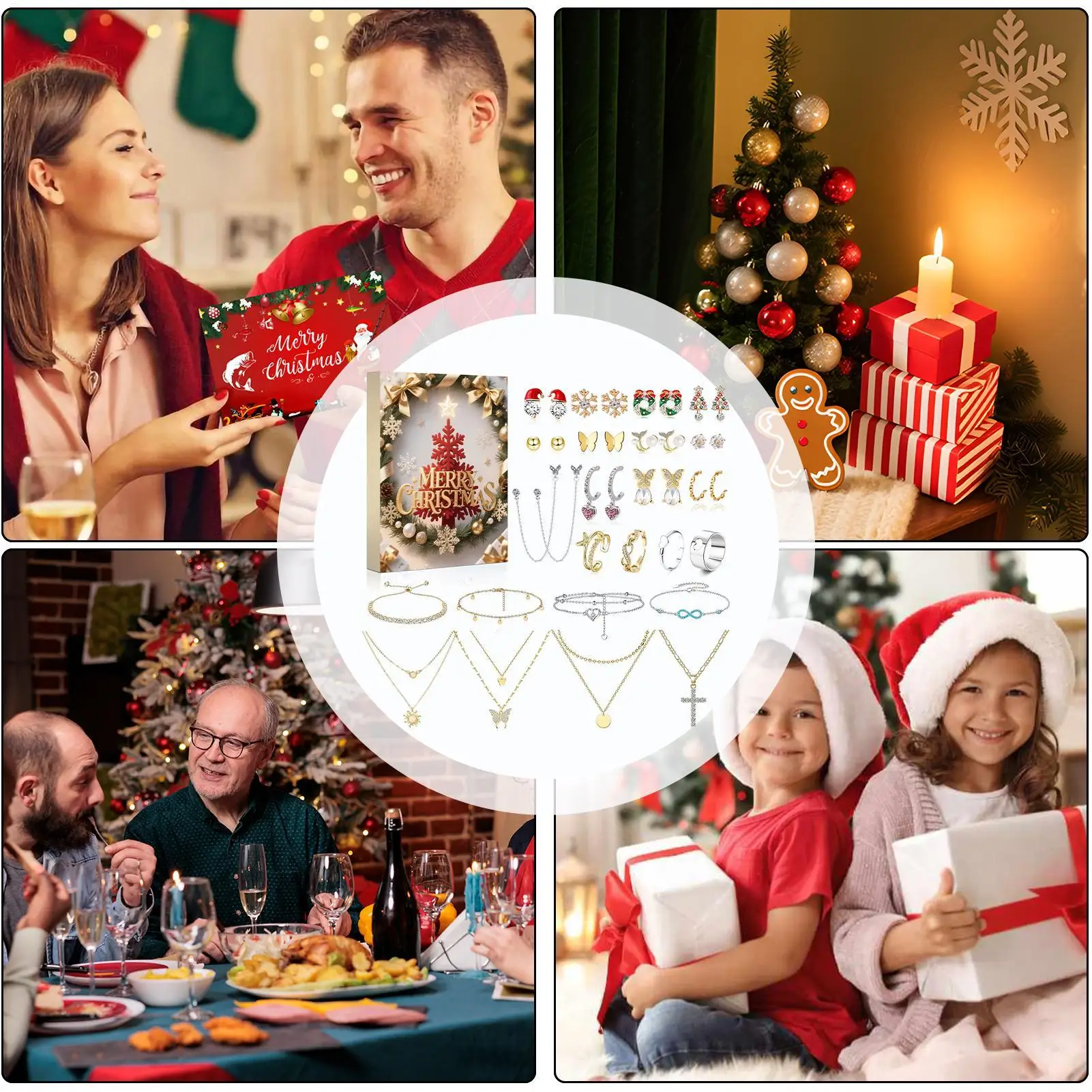 تقويم مجوهرات عيد الميلاد مجيء 24 يومًا 2025 عيد الميلاد مجيء الفتيات القرط سوار مجموعة تقويم العطلة للنساء فتاة