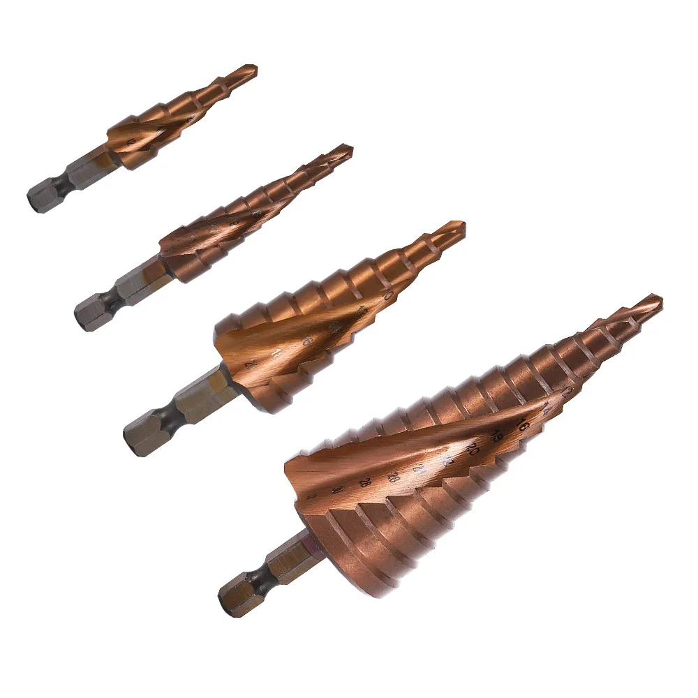 M35 Cobalt Step Drill Bit Spiral Groove Hex/Triangular Shank HSSCO  Conical Drill Metal Perforator Hole Cutter Tool