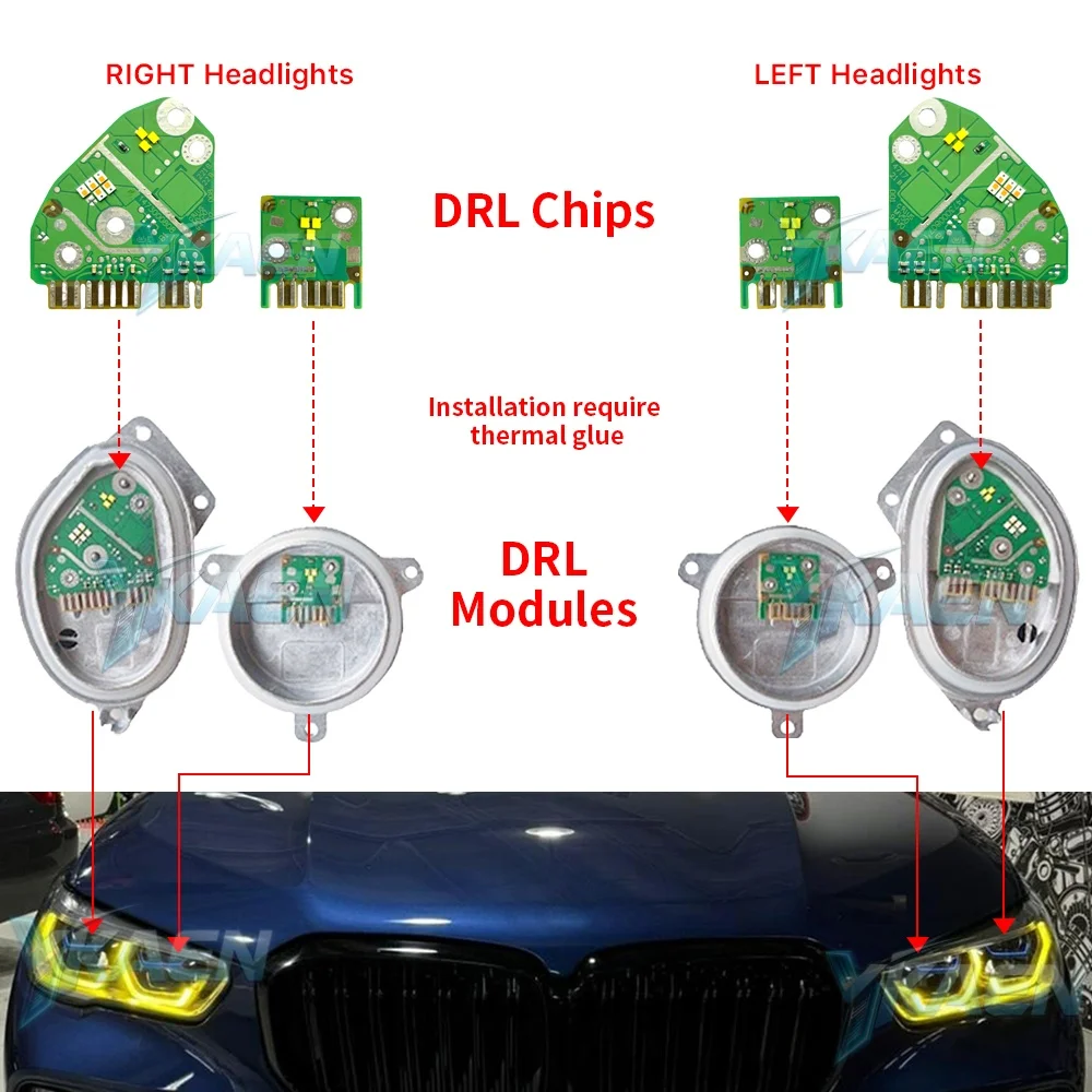 

Yellow Blue Red Angel Eye DRL LED Chips For 19-22 BMW X5 G05 X5M F95 X6 G06 X6M F96 Laser Headlight Daytime Running Light Boards