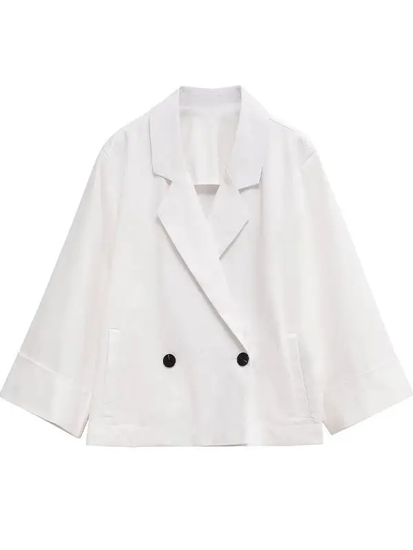

New Arrival CleanFit White ort Double-Breasted Suit Jaet for Women Simple Sle Spring 2025 Polyester Fiber 00% Regular ...