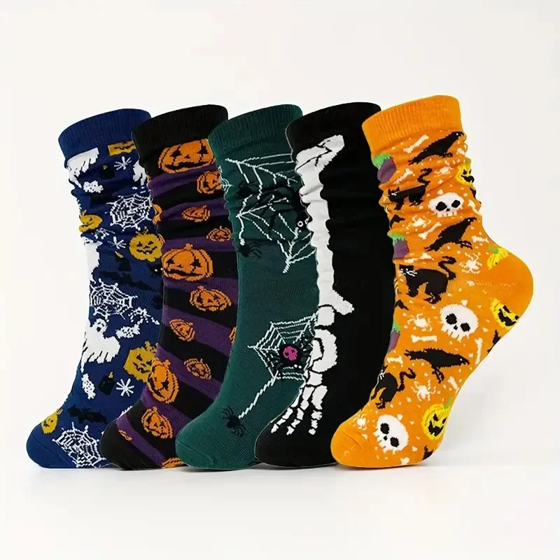 

Halloween, Skull Pumpkin Cartoon Print Casual Socks, Men's and Women's, Sweat-absorbing Autumn and Winter Tube Socks