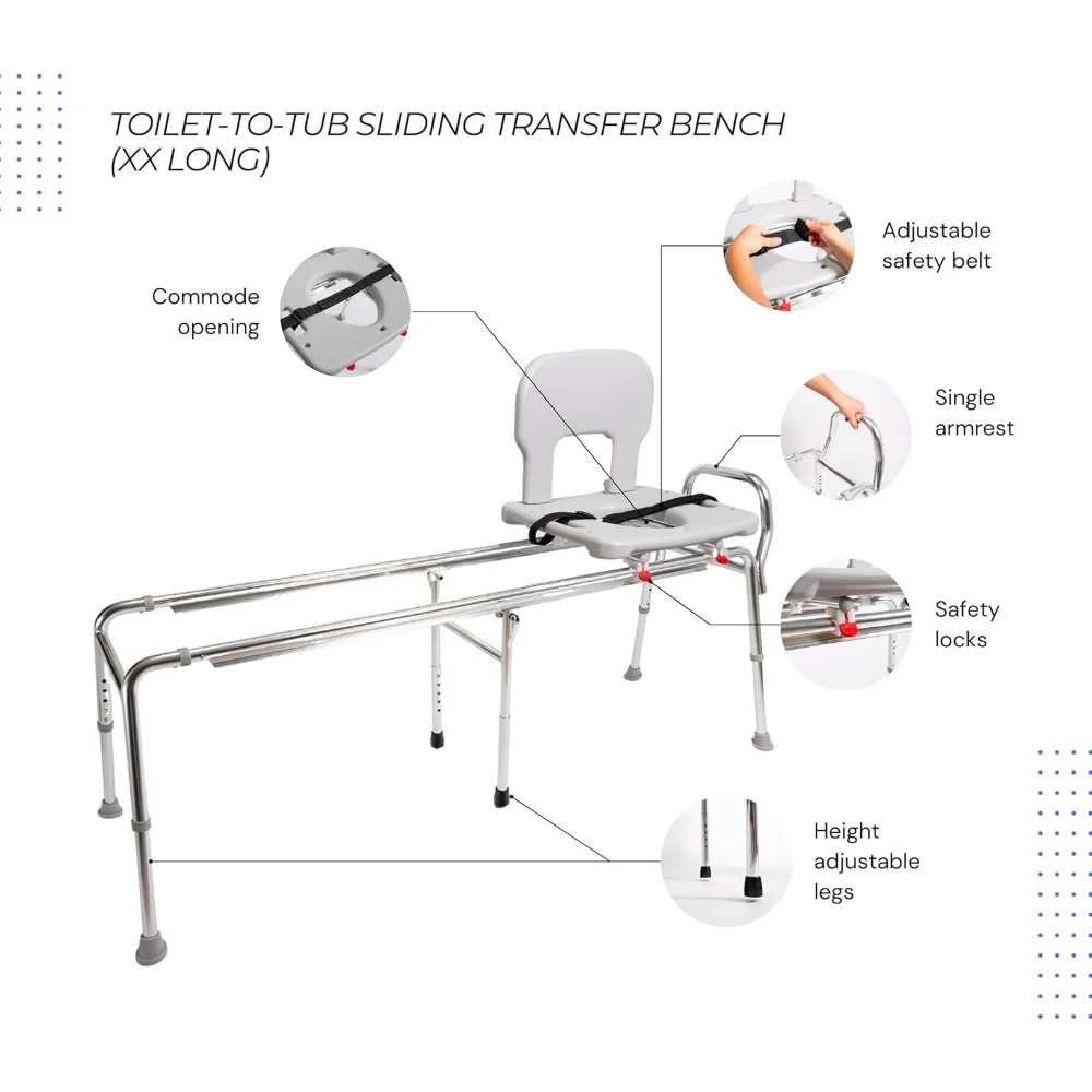 Eagle Health Supplies Banco de transferencia deslizante para inodoro y silla de ducha (XX Long) 77993 - Sistema deslizante, seguridad múltiple