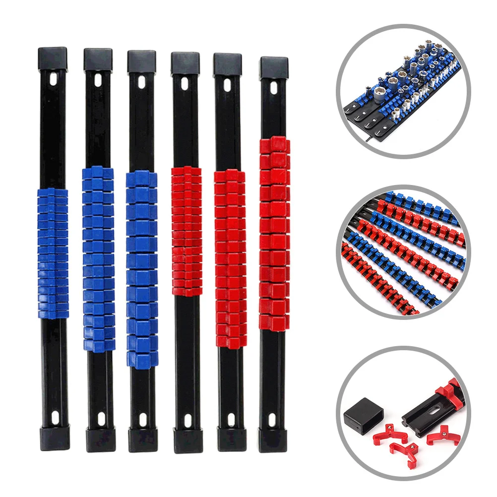Organizer na nasadki 6 szt. 1/4”, 3/8”, 1/2” Przenośny uchwyt na szyny do skrzynki narzędziowej, tacki na nasadki, organizery do przechowywania nasadek, narzędzia ręczne
