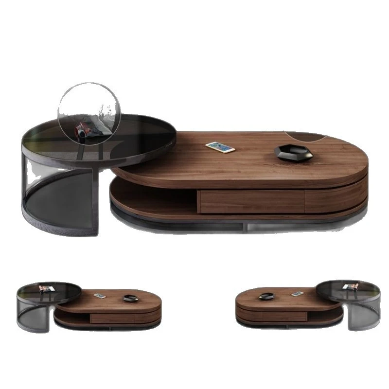 Coffee table, household living room TV cabinet, telescopic double-layer glass strip combination coffee table