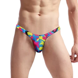 Sexy Men Thongs U Pouch Bikini Underwear Printed Low Rise G-string T-back Mini Briefs Seduction Erotic Underpants Short Panties