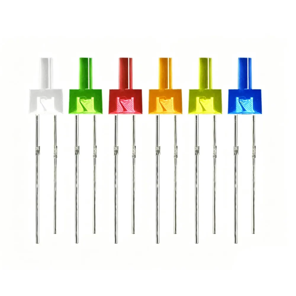 20 peças de LED Multicolorido de 2mm com Topo Plano, Difusor/Transparente, nas cores Vermelho, Amarelo, Azul, Verde, Branco e Laranja