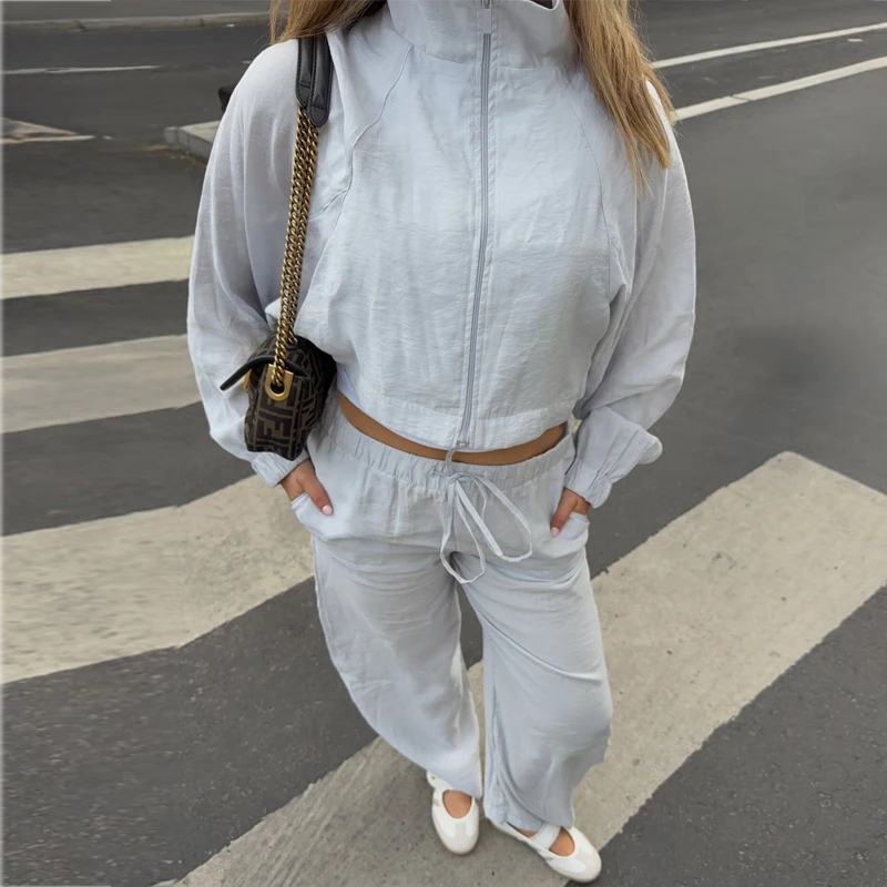 MUJER 2026 Cropped Jacket Woman Summer Zipper Loose Women's Jacket Long Sleeve Casual Jackets for Women Holiday Womens Coats