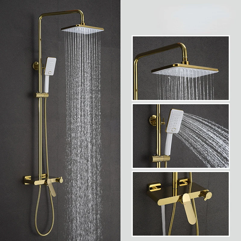 Golden Shower Set Bathroom Multifunction Hot And Cold  System Rainfall  Head Brass Bathtub Mixer Faucet Tap