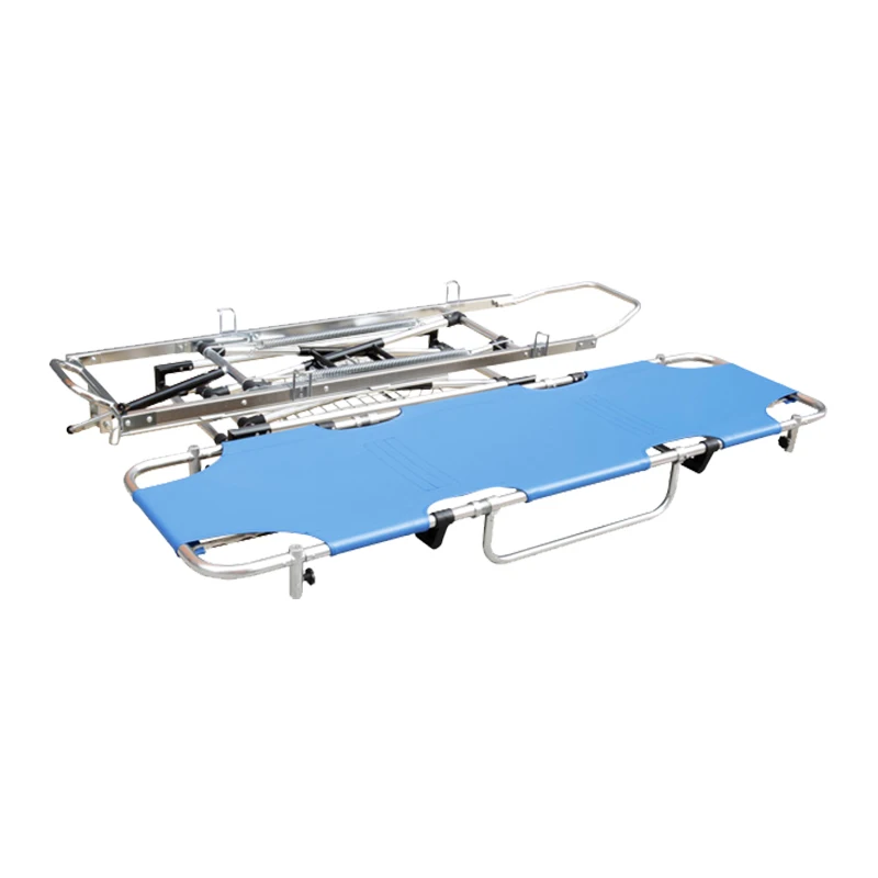 Aluminum Alloy Patient Transfer Bed With Guardrails Safety Straps And IV Pole Ambulance Stretcherncy Bed