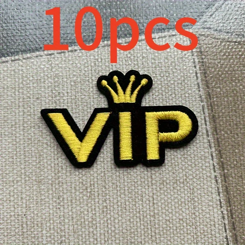 10PCS VIP Embroidery Patch Ironing Sewing Patch Badge Crown Decoration Mini Patch Bag Clothing Fabric Adhesive