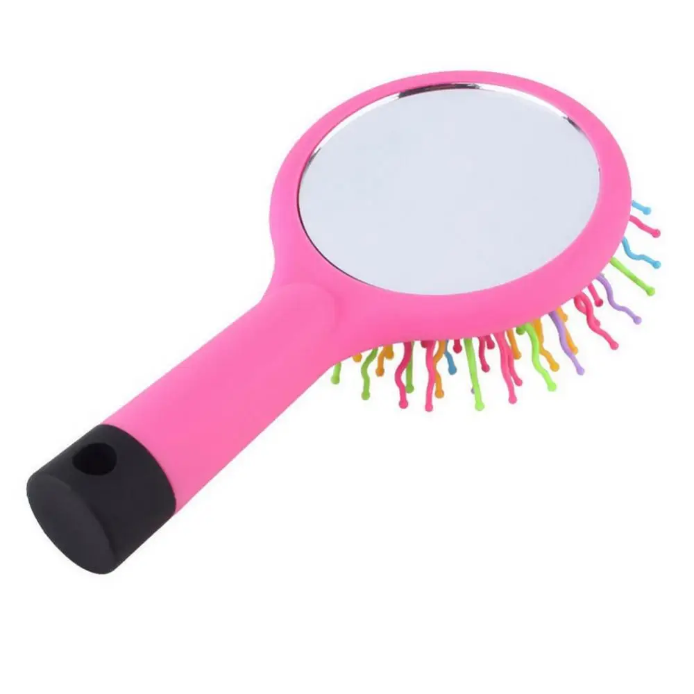 2 In 1 Girl Rainbow S-Curl Wave Brush Mirror Comb Anti-static Massage Hairbrush Air Cushion Comb Tangled Wet Hair Brush Massage