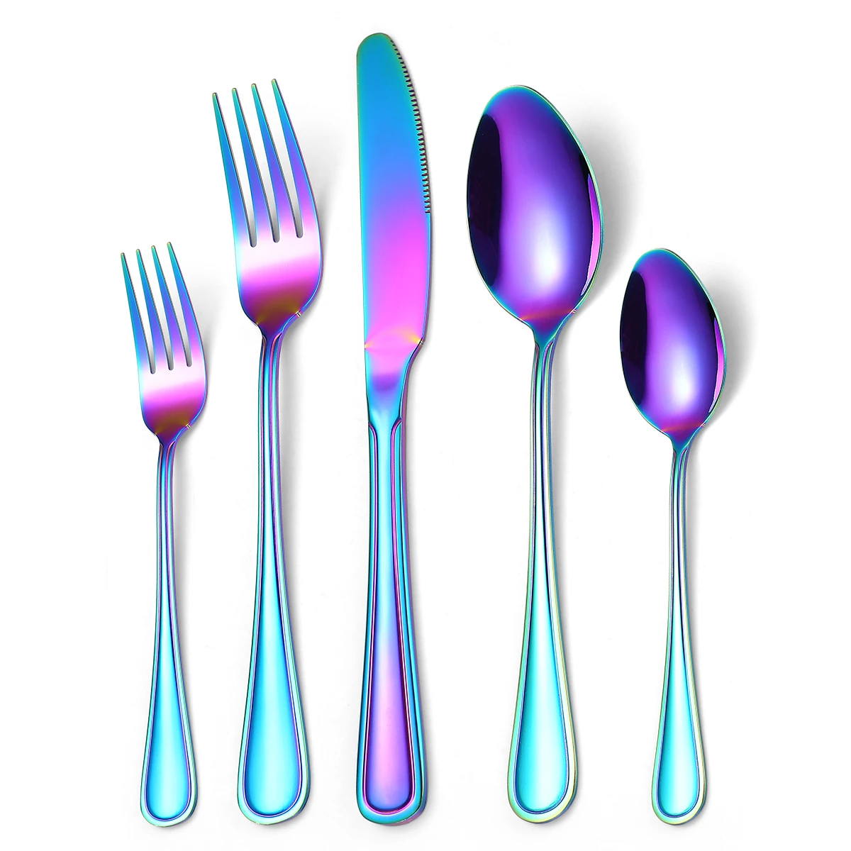 A · HOUSEWARE Rainbow Stainless Steel Flatware 40 piece Line Pattern Handle Silverware Elegant Cutlery Eating Utensils Set for 8