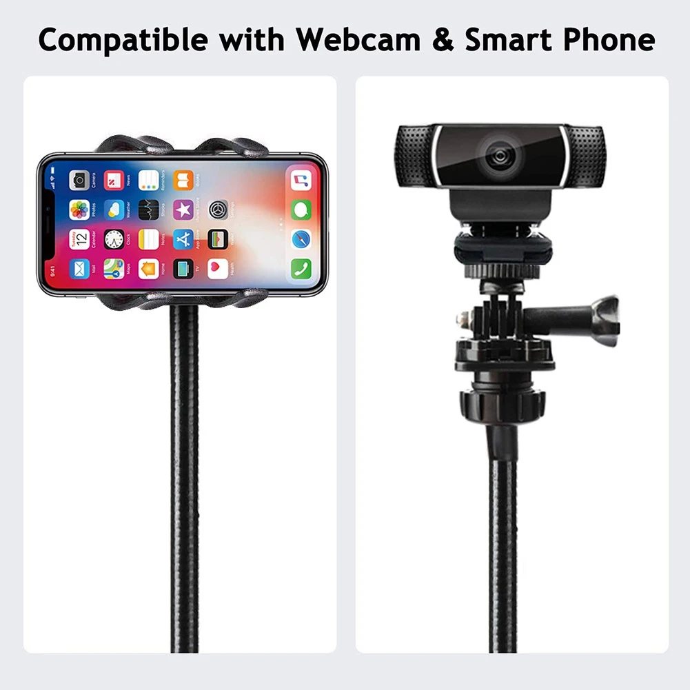 60cm Flexible Webcam Stand Camera Bracket 360° Adjustable Mobile Phone Holder for Gopro/Logitech Bed Desk Table Mount Clamp Clip