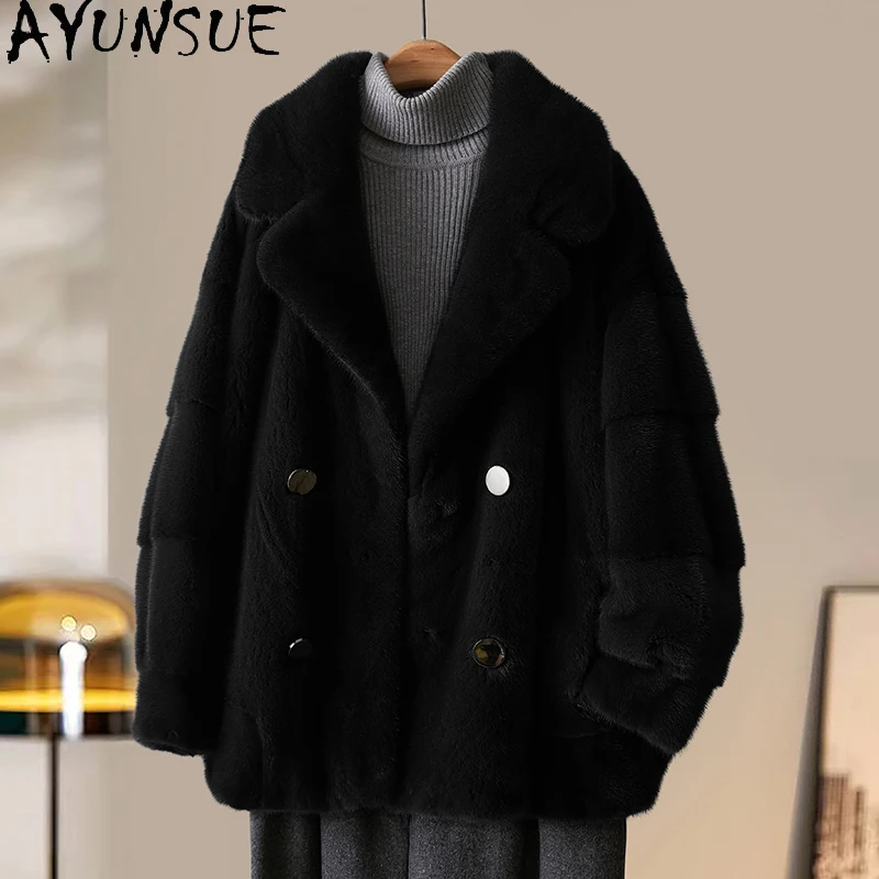 

AYUNSUE Natural Mink Fur Coat Woman Black Fur Coats for Woman Winter 2025 Elegant Fashion Woman Clothes Abrigos Invierno Mujer