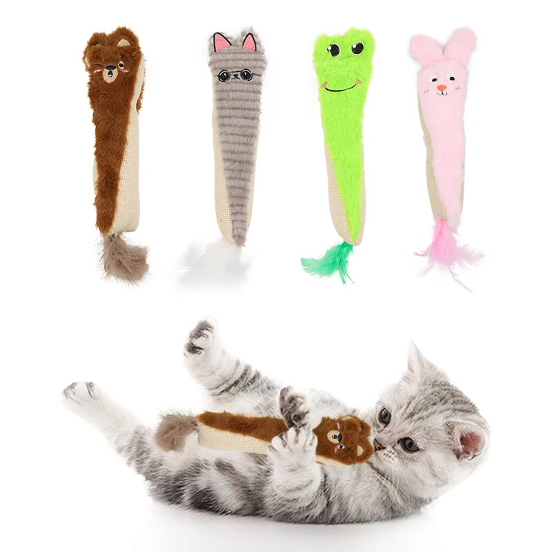 New animal shape sisal plush doll with feather containing sound paper bite resistant interactive play pet supplies