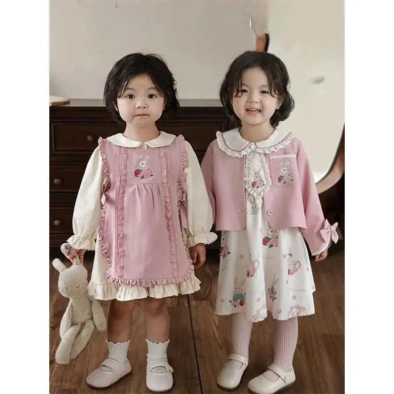 

Autumn Spring Long sleeve Spanish Vintage Cute Embroidery Cartoon Dress Girl Kids Lapel Dresses A-Line Party Wear Elegant Clothe