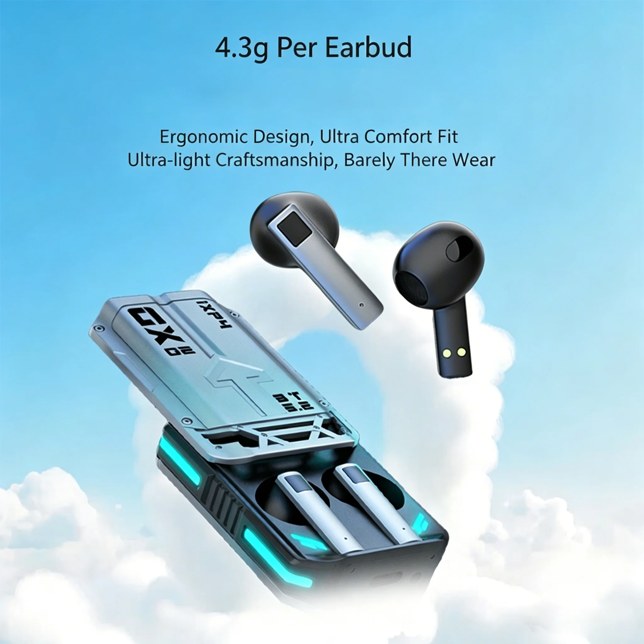 

TWS Wireless Earbuds with Active Noise Cancellation, Bluetooth 5.3 Earbuds 30 Hour Long Battery Life RGB Lighting Effects