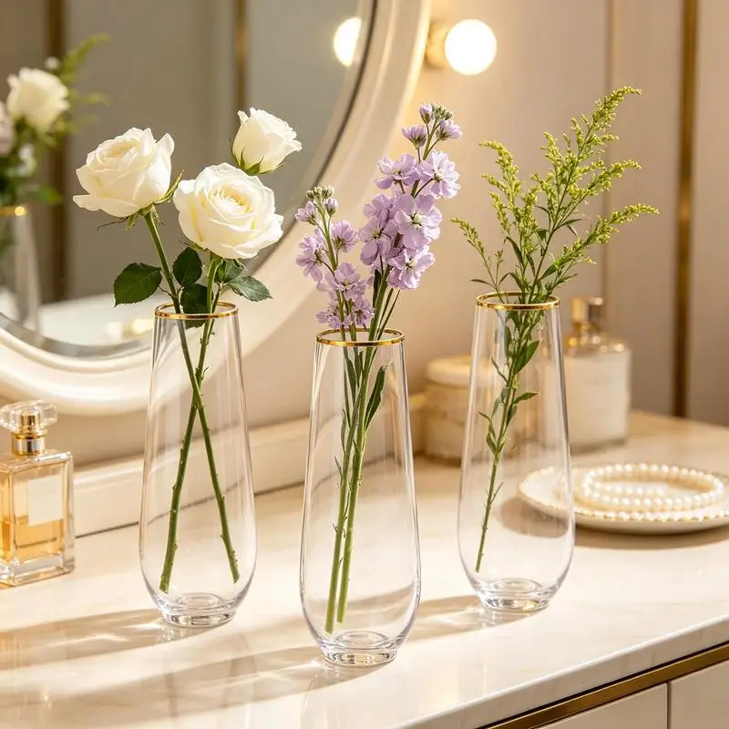 5Pcs Clear Shatter‑Resistant Plastic Vases, Hydroponic Flower Pots, Simple Tabletop Vase for Wedding Dining Room Home Flower Dec