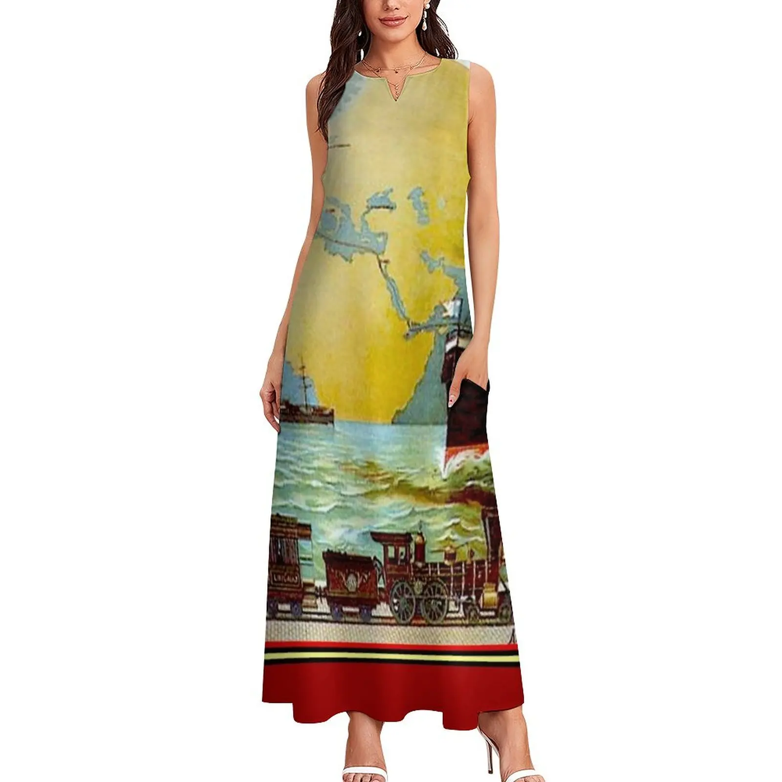 Around The World in 80 Days; Vintage Jules Verne Print Long Dress dresses summer luxury women's party dress evening prom