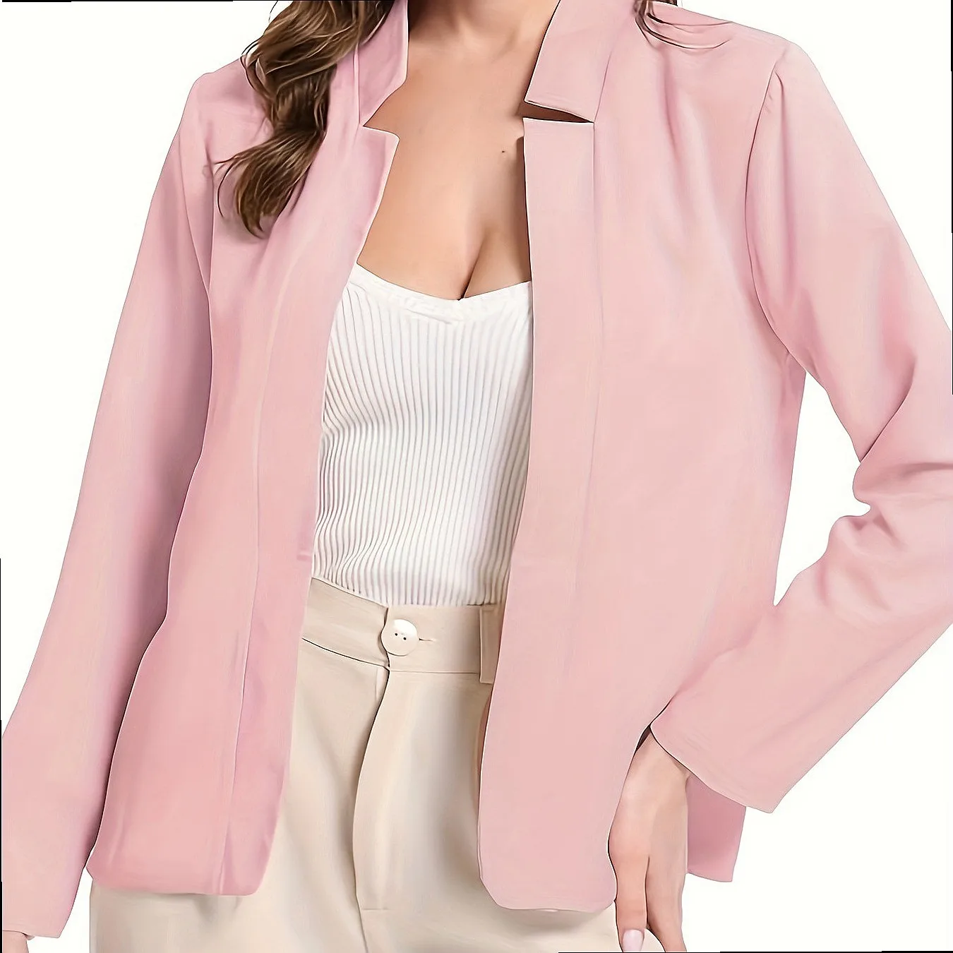 Plus Size Blazer Casual Solid Open Front Spring Summer Blazers Women Loose Office Outwear