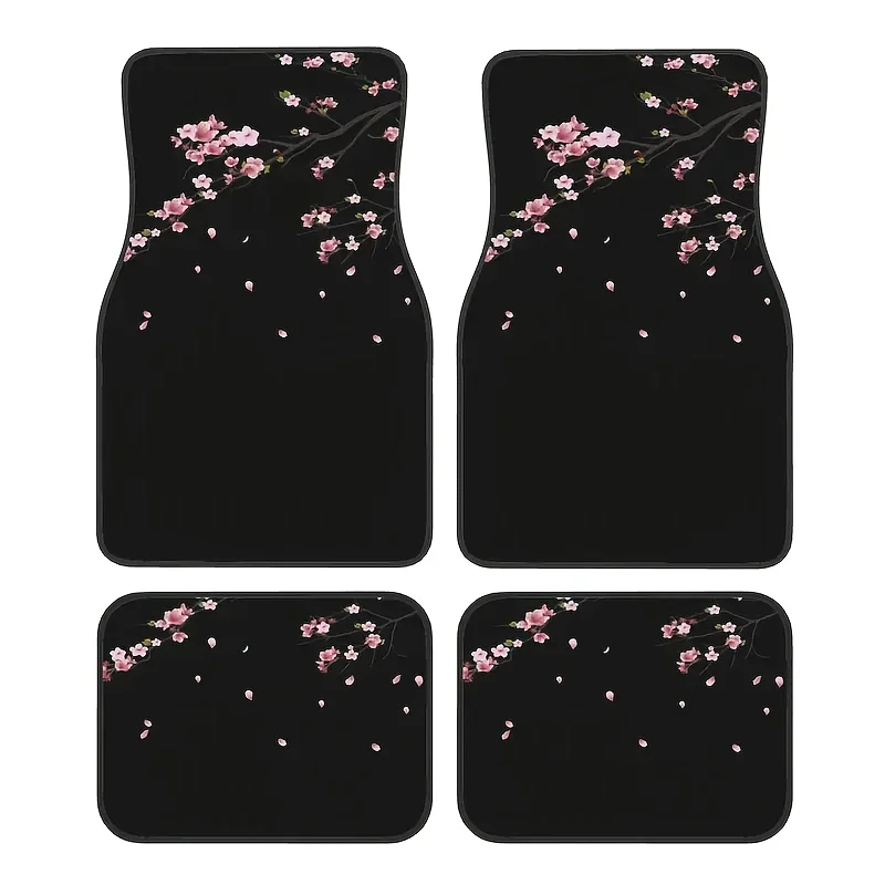 

[Pink Cherry Blossom Car Mats] 4pcs Pink Cherry Blossom Pattern Car Mats - Printed Design, Full Coverage Universal Car Mats | So