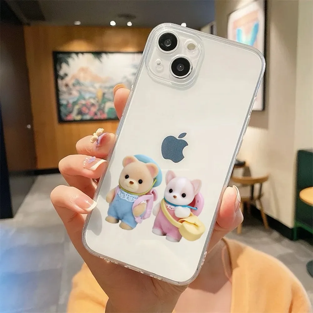 S-Sylvanian Families Phone Case For Iphone 16 15 11 13 14 Pro Max 7 8 Plus X Xr Xs Max Se2020 12mini Transparent Cover