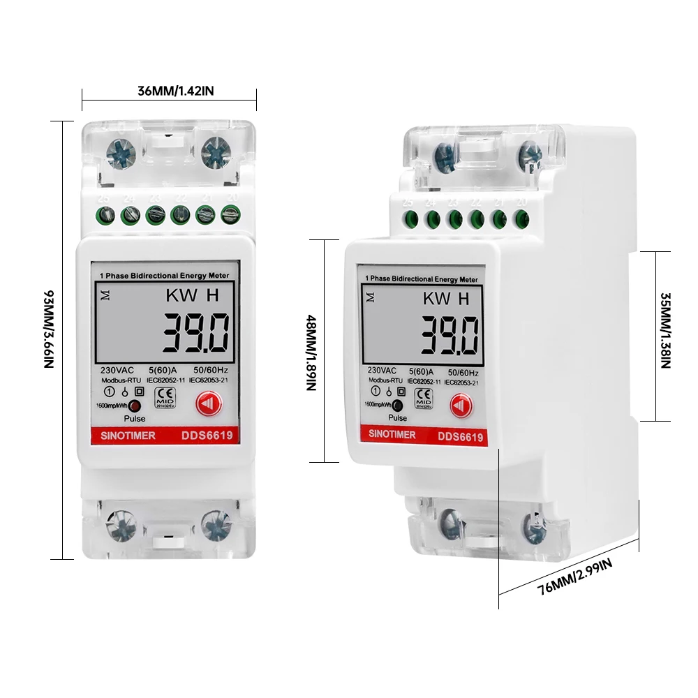 Wielofunkcyjny jednofazowy cyfrowy miernik napięcia i prądu na szynę DIN 2P z RS485 Modbus elektryczny watomierz pomiarowy AC230V