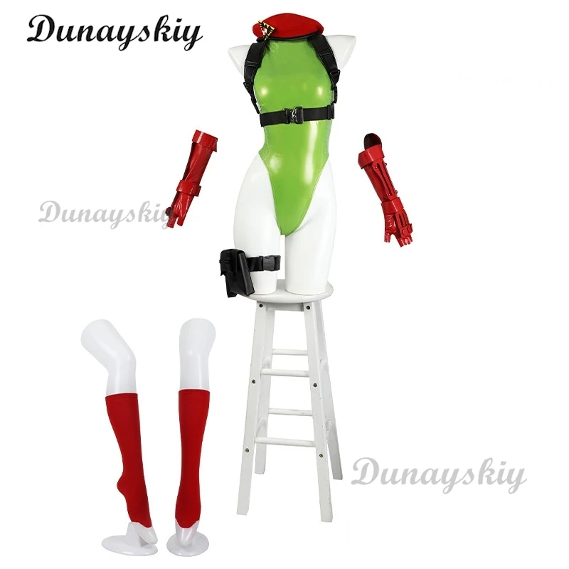 Cammy White Cosplay Bodysuit Fighting Game SF Leather Suit Bikini Glove Hat Strap Wig Stocking Halloween Costumes Women Jumpsuit