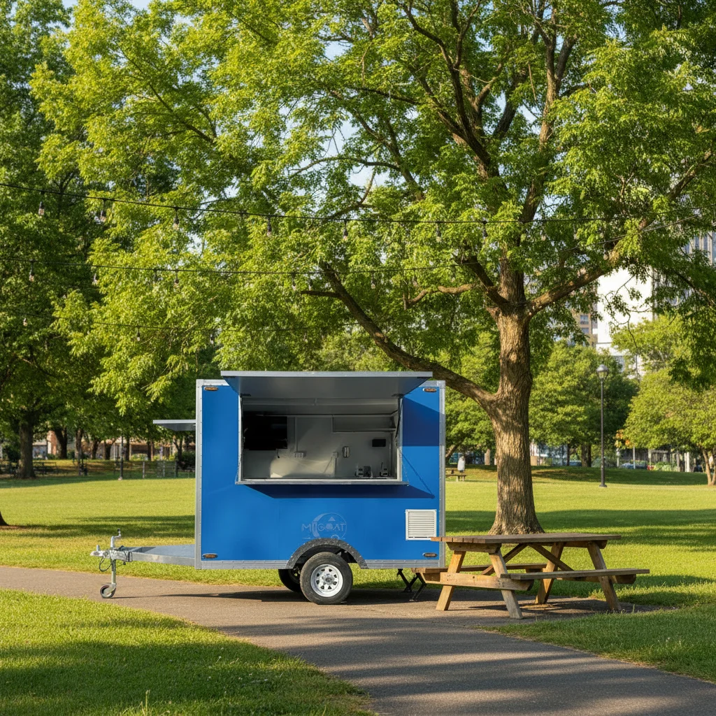 

Blue Fiberglass Mobile Stainless Steel Rust Resistant Kitchen Food Trailer for Fast Food Street Cart and Catering