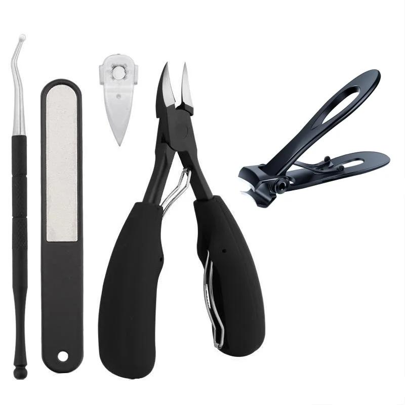 Stainless Steel+ABS Nail Cippers 5-piece Set Black 16 mm Wide Jaw Opening Nail Clippers Large Nail Half Clippers