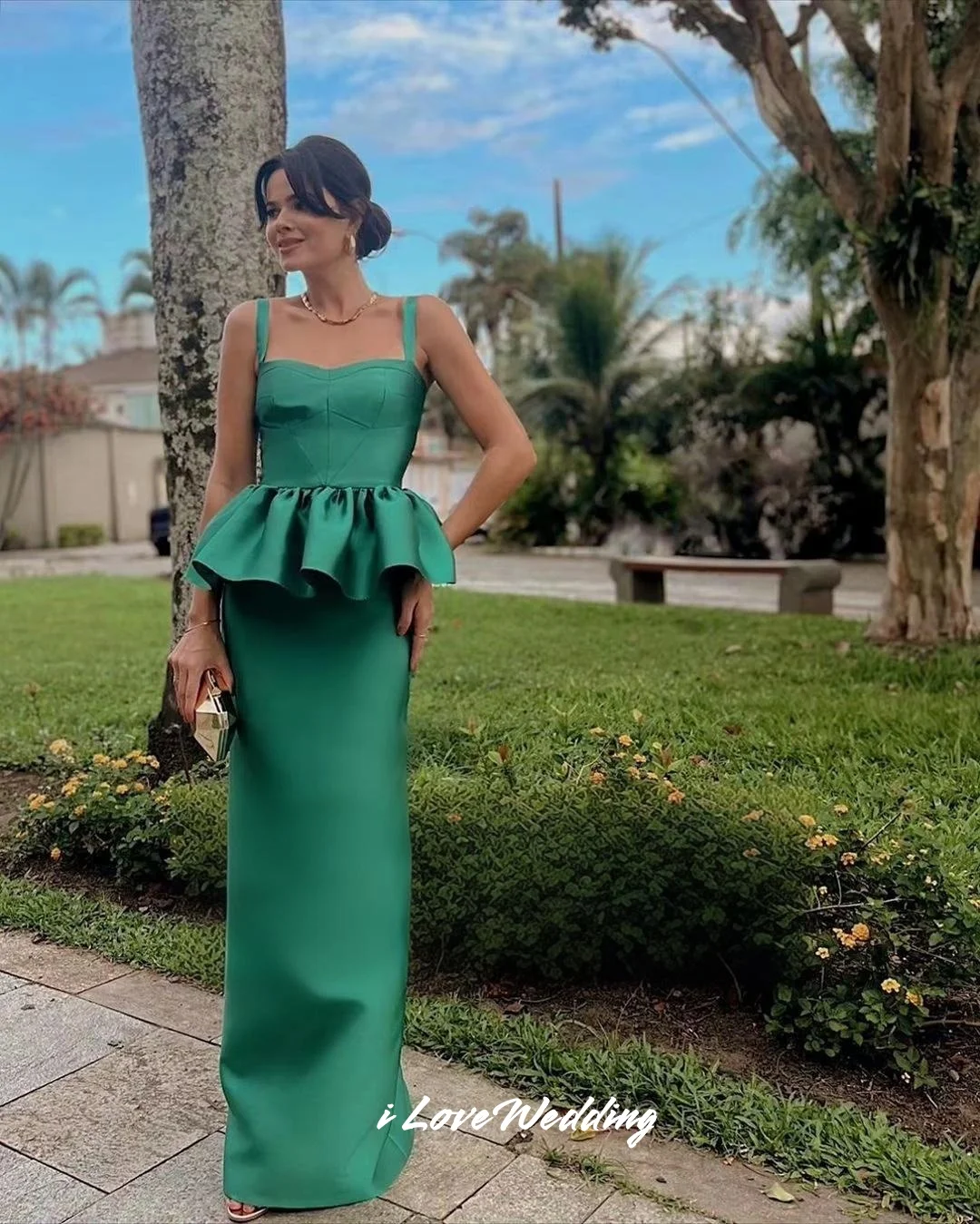 فستان سهرة على شكل قلب أخضر 2025 بدون أكمام بحزام سباغيتي غمد سبليت بطول الأرض مطوي فستان حفلات الزفاف حسب الطلب #2