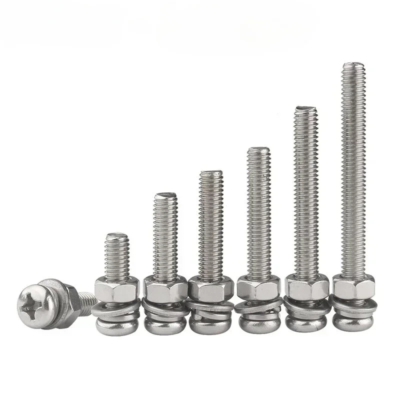 50pcs M3 M2.5  Phillips Screws Cross Recessed Pan Head Screws Spring Pad Gasket Set Combination 304 Stainless Steel 6-30mm
