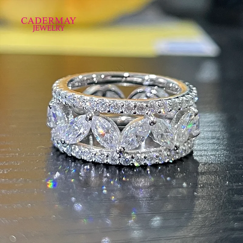 Hiphop Iced Out Moissanite S925 3x6mm Marquise Shape D VVS Moissanite Ring Band 3 Rows Eternity Band for Men Women Gift Wedding