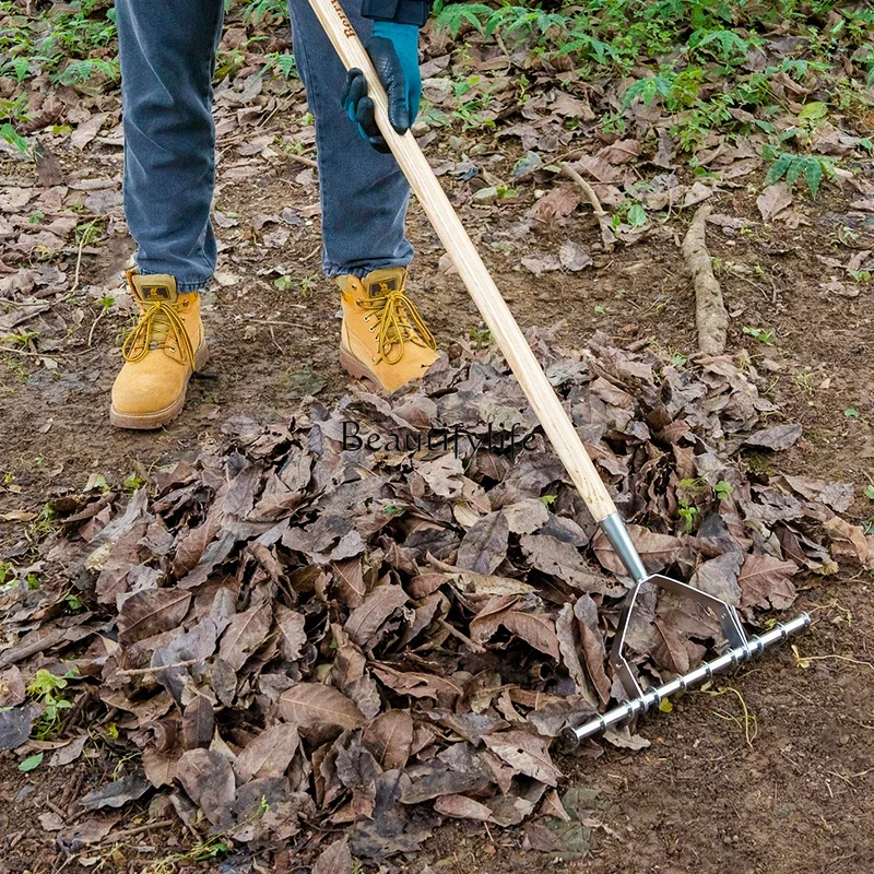 Stainless Steel Grass Turning Rake Leaf Cleaning Soil Turning Loose Breathable Tool